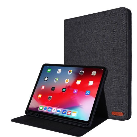For iPad Pro 12.9(2020) Horizontal Flip TPU + Fabric PU Leather Protective Case with Name Card Clip(Black) - iPad Pro 12.9 (2018) Cases by buy2fix | Online Shopping UK | buy2fix