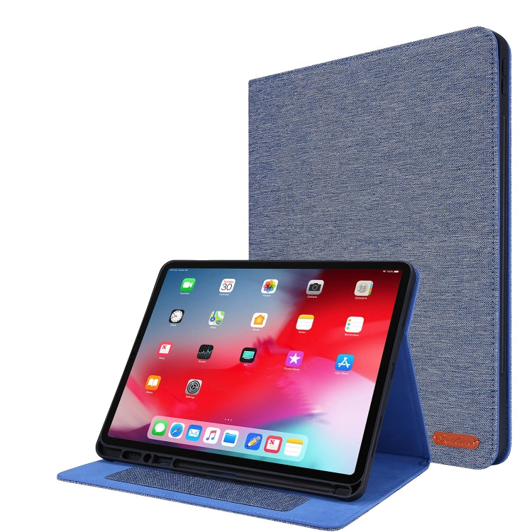 For iPad Pro 12.9(2020) Horizontal Flip TPU + Fabric PU Leather Protective Case with Name Card Clip(Deep Blue) - iPad Pro 12.9 (2018) Cases by buy2fix | Online Shopping UK | buy2fix