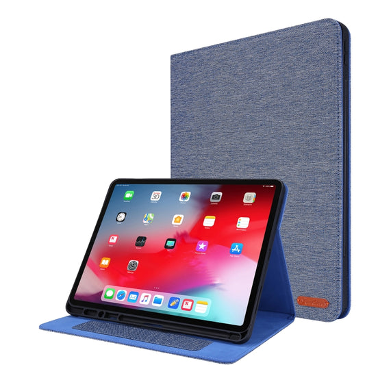 For iPad Pro 12.9(2020) Horizontal Flip TPU + Fabric PU Leather Protective Case with Name Card Clip(Deep Blue) - iPad Pro 12.9 (2018) Cases by buy2fix | Online Shopping UK | buy2fix