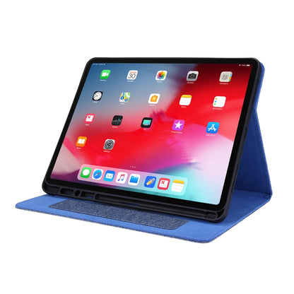 For iPad Pro 12.9(2020) Horizontal Flip TPU + Fabric PU Leather Protective Case with Name Card Clip(Deep Blue) - iPad Pro 12.9 (2018) Cases by buy2fix | Online Shopping UK | buy2fix