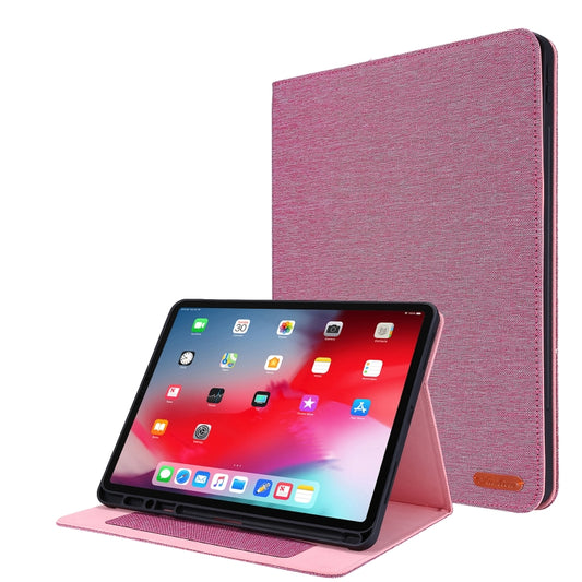 For iPad Pro 12.9(2020) Horizontal Flip TPU + Fabric PU Leather Protective Case with Name Card Clip(Rose Red) - iPad Pro 12.9 (2018) Cases by buy2fix | Online Shopping UK | buy2fix
