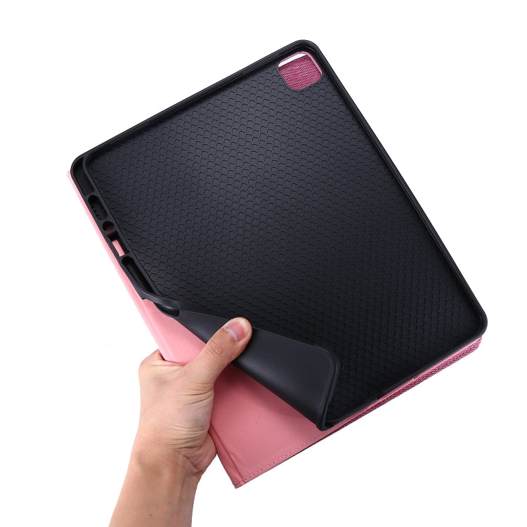 For iPad Pro 12.9(2020) Horizontal Flip TPU + Fabric PU Leather Protective Case with Name Card Clip(Rose Red) - iPad Pro 12.9 (2018) Cases by buy2fix | Online Shopping UK | buy2fix