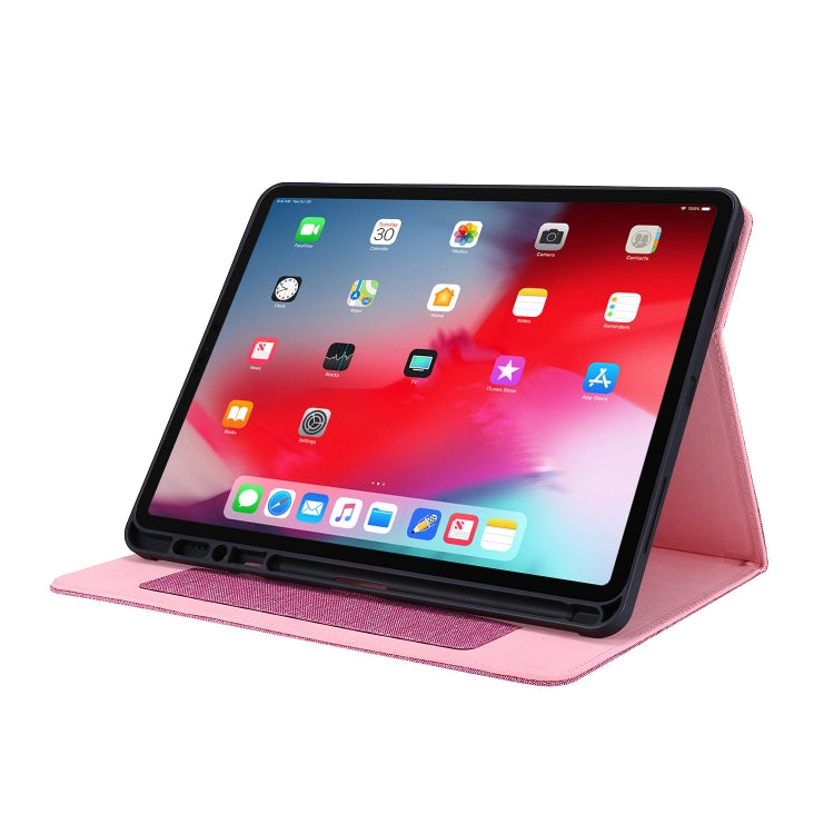 For iPad Pro 12.9(2020) Horizontal Flip TPU + Fabric PU Leather Protective Case with Name Card Clip(Rose Red) - iPad Pro 12.9 (2018) Cases by buy2fix | Online Shopping UK | buy2fix