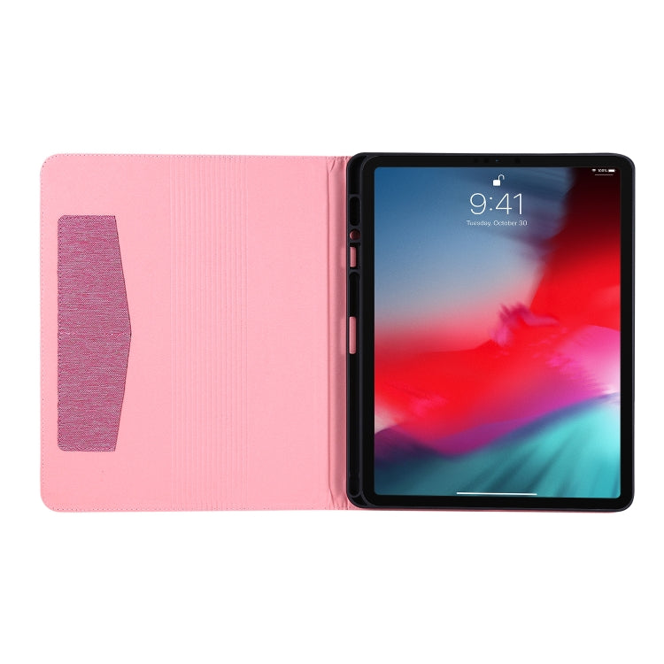 For iPad Pro 12.9(2020) Horizontal Flip TPU + Fabric PU Leather Protective Case with Name Card Clip(Rose Red) - iPad Pro 12.9 (2018) Cases by buy2fix | Online Shopping UK | buy2fix