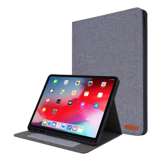 For iPad Pro 12.9(2020) Horizontal Flip TPU + Fabric PU Leather Protective Case with Name Card Clip(Gray) - iPad Pro 12.9 (2018) Cases by buy2fix | Online Shopping UK | buy2fix