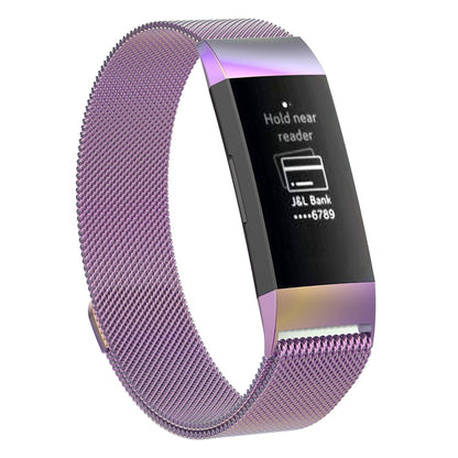 Stainless Steel Magnet Watch Band for FITBIT Charge 4 / 3, Large Size: 210x18mm(Light Purple) - Watch Bands by buy2fix | Online Shopping UK | buy2fix