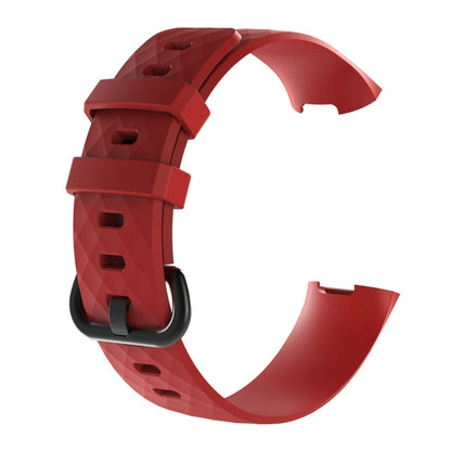 Diamond Pattern Silicone Watch Band for Fitbit Charge 3 Small Size：190*18mm(Red) - Watch Bands by buy2fix | Online Shopping UK | buy2fix