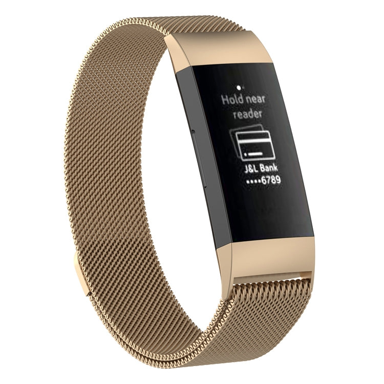 Stainless Steel Magnet Watch Band for FITBIT Charge  4 / 3，Small Size: 190x18mm(Champagne Gold) - Watch Bands by buy2fix | Online Shopping UK | buy2fix