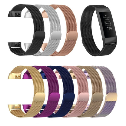 Stainless Steel Magnet Watch Band for FITBIT Charge  4 / 3，Small Size: 190x18mm(Light Purple) - Watch Bands by buy2fix | Online Shopping UK | buy2fix