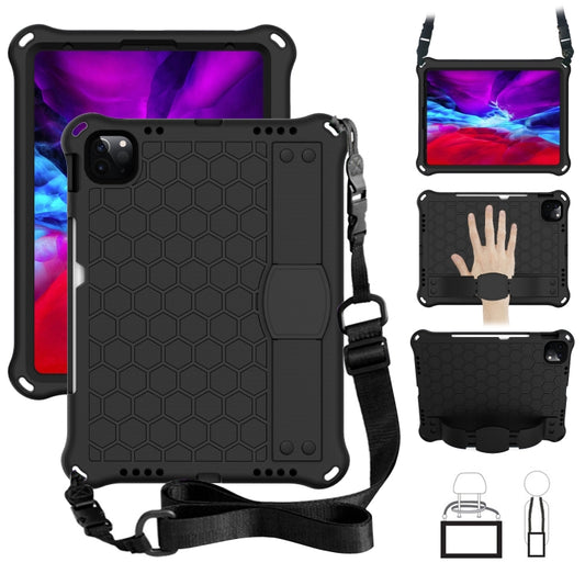 For iPad Pro 11 2020 Honeycomb Design EVA + PC Four Corner Anti Falling Flat Protective Shell With Straps(Black+Black) - iPad Pro 11 (2020) Cases by buy2fix | Online Shopping UK | buy2fix