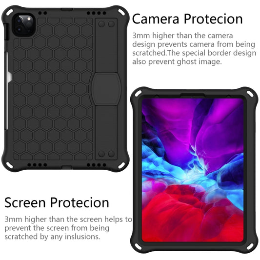 For iPad Pro 11 2020 Honeycomb Design EVA + PC Four Corner Anti Falling Flat Protective Shell With Straps(Black+Black) - iPad Pro 11 (2020) Cases by buy2fix | Online Shopping UK | buy2fix