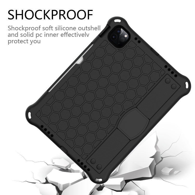 For iPad Pro 11 2020 Honeycomb Design EVA + PC Four Corner Anti Falling Flat Protective Shell With Straps(Black+Black) - iPad Pro 11 (2020) Cases by buy2fix | Online Shopping UK | buy2fix