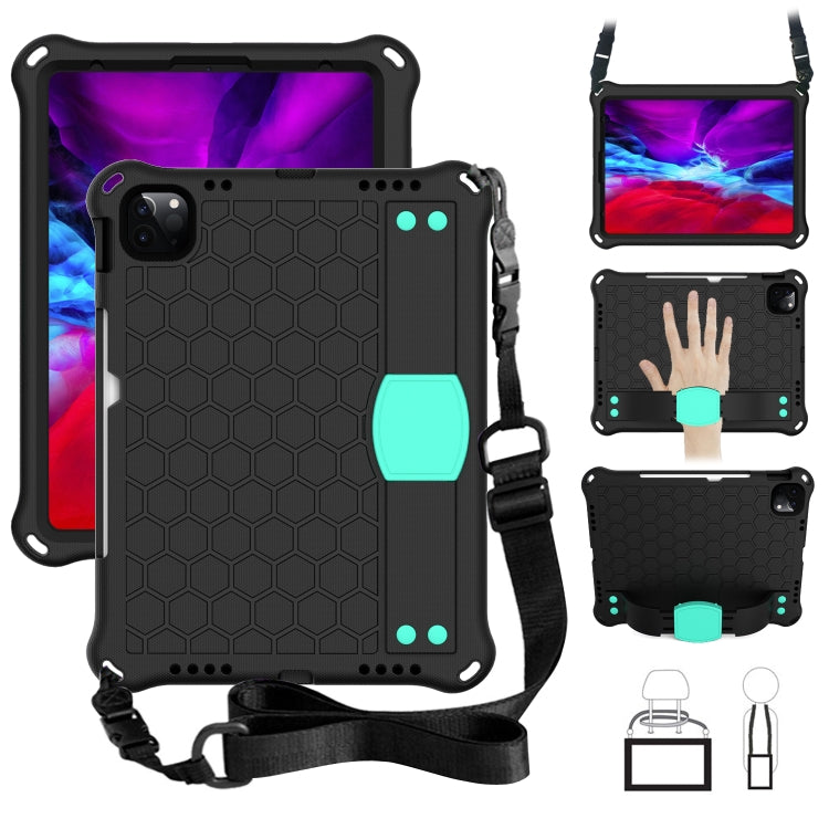 For iPad Pro 11 2020 Honeycomb Design EVA + PC Four Corner Anti Falling Flat Protective Shell With Straps(Black+Aqua) - iPad Pro 11 (2020) Cases by buy2fix | Online Shopping UK | buy2fix