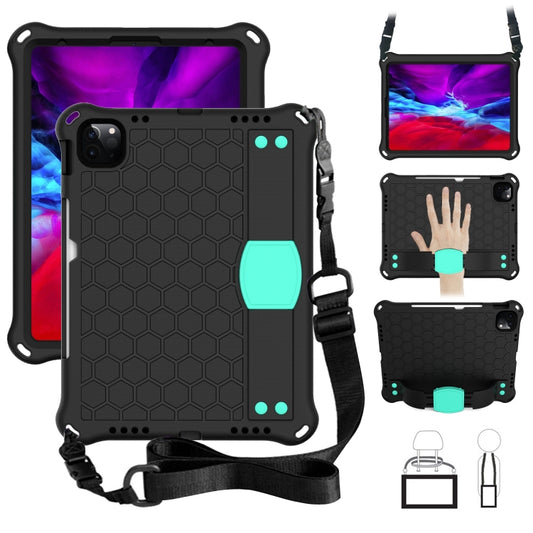 For iPad Pro 11 2020 Honeycomb Design EVA + PC Four Corner Anti Falling Flat Protective Shell With Straps(Black+Aqua) - iPad Pro 11 (2020) Cases by buy2fix | Online Shopping UK | buy2fix