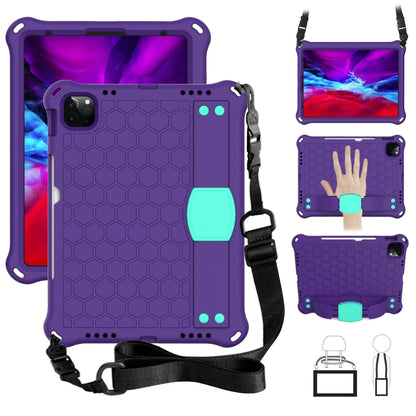 For iPad Pro 11 2020 Honeycomb Design EVA + PC Four Corner Anti Falling Flat Protective Shell With Straps(Purple+Aqua) - iPad Pro 11 (2020) Cases by buy2fix | Online Shopping UK | buy2fix