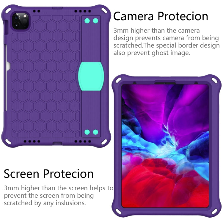 For iPad Pro 11 2020 Honeycomb Design EVA + PC Four Corner Anti Falling Flat Protective Shell With Straps(Purple+Aqua) - iPad Pro 11 (2020) Cases by buy2fix | Online Shopping UK | buy2fix