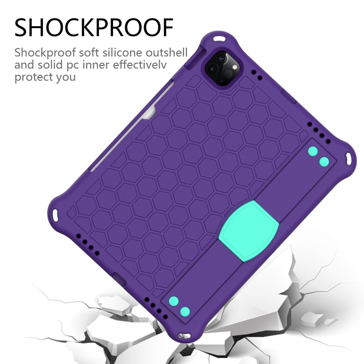 For iPad Pro 11 2020 Honeycomb Design EVA + PC Four Corner Anti Falling Flat Protective Shell With Straps(Purple+Aqua) - iPad Pro 11 (2020) Cases by buy2fix | Online Shopping UK | buy2fix