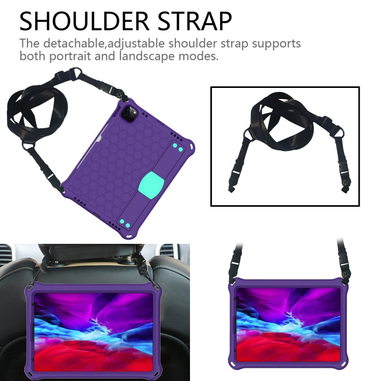 For iPad Pro 11 2020 Honeycomb Design EVA + PC Four Corner Anti Falling Flat Protective Shell With Straps(Purple+Aqua) - iPad Pro 11 (2020) Cases by buy2fix | Online Shopping UK | buy2fix