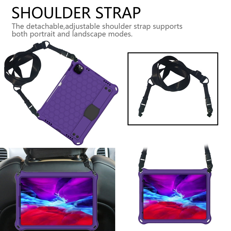 For iPad Pro 11 2020 Honeycomb Design EVA + PC Four Corner Anti Falling Flat Protective Shell With Straps(Purple+Black) - iPad Pro 11 (2020) Cases by buy2fix | Online Shopping UK | buy2fix