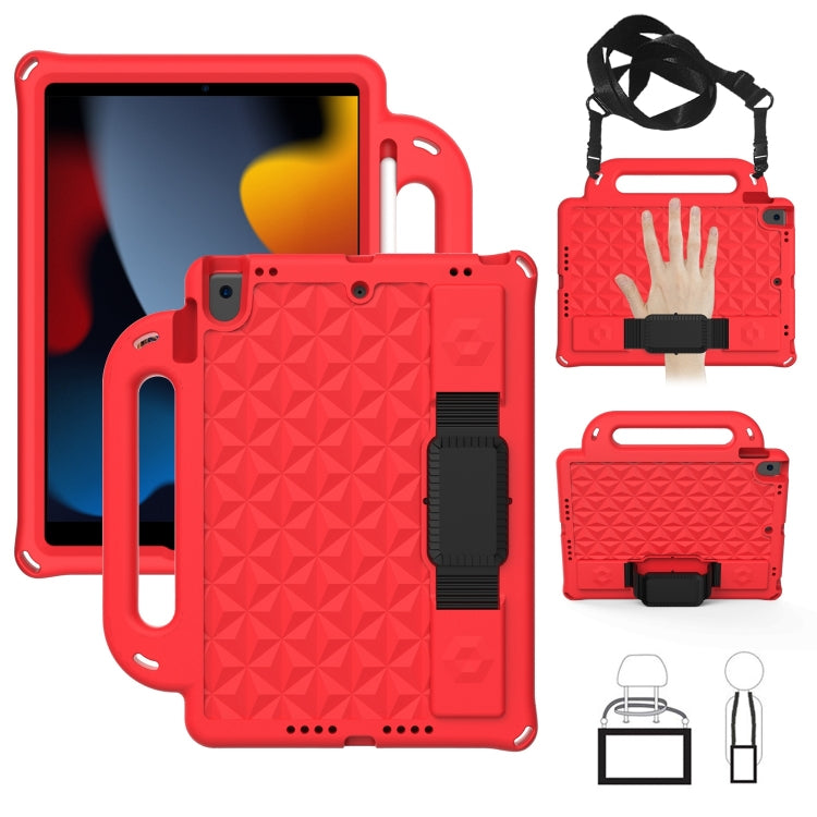 Diamond Texture Design EVA Children Shockproof Protective Case with Strap For iPad 10.2 2021 / 2020 / 2019 / Pro 10.5(Red+Black) - iPad 10.2 Cases by buy2fix | Online Shopping UK | buy2fix