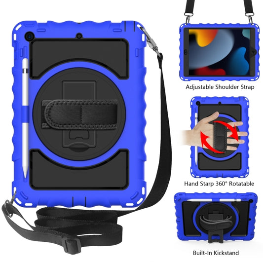 For iPad 10.2 360 Degree Rotating Case with Pencil Holder, Kickstand Shockproof Heavy Duty with Shoulder Strap,Hand Strap(Blue) - iPad 10.2 Cases by buy2fix | Online Shopping UK | buy2fix