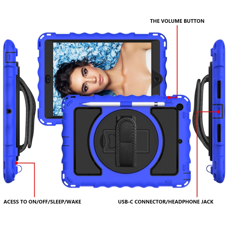 For iPad 10.2 360 Degree Rotating Case with Pencil Holder, Kickstand Shockproof Heavy Duty with Shoulder Strap,Hand Strap(Blue) - iPad 10.2 Cases by buy2fix | Online Shopping UK | buy2fix