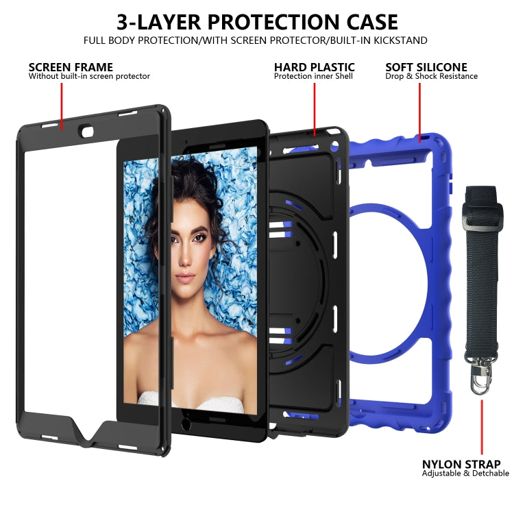 For iPad 10.2 360 Degree Rotating Case with Pencil Holder, Kickstand Shockproof Heavy Duty with Shoulder Strap,Hand Strap(Blue) - iPad 10.2 Cases by buy2fix | Online Shopping UK | buy2fix