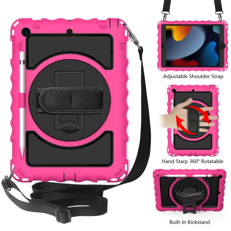 For iPad 10.2 360 Degree Rotating Case with Pencil Holder, Kickstand Shockproof Heavy Duty with Shoulder Strap,Hand Strap(Hot Pink) - iPad 10.2 Cases by buy2fix | Online Shopping UK | buy2fix