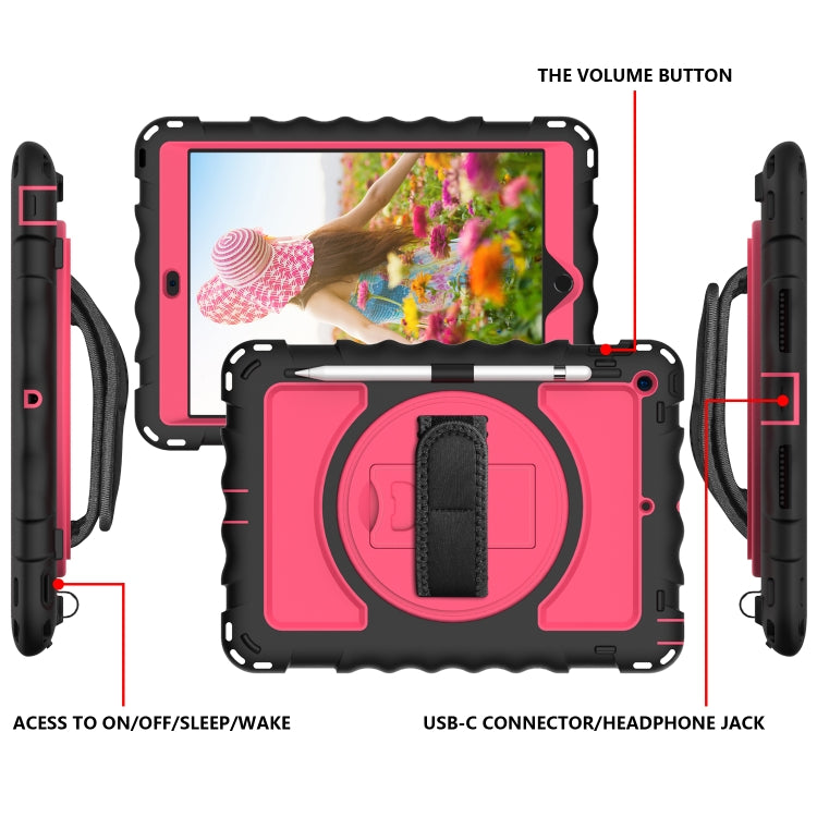 For iPad 10.2 360 Degree Rotating Case with Pencil Holder, Kickstand Shockproof Heavy Duty with Shoulder Strap,Hand Strap(Hot Pink) - iPad 10.2 Cases by buy2fix | Online Shopping UK | buy2fix