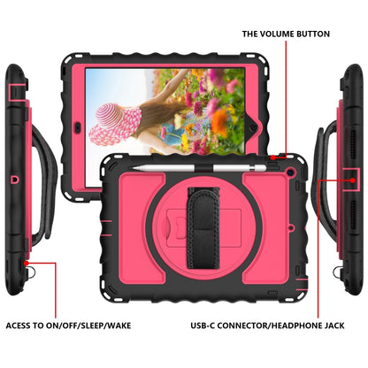 For iPad 10.2 360 Degree Rotating Case with Pencil Holder, Kickstand Shockproof Heavy Duty with Shoulder Strap,Hand Strap(Hot Pink) - iPad 10.2 Cases by buy2fix | Online Shopping UK | buy2fix