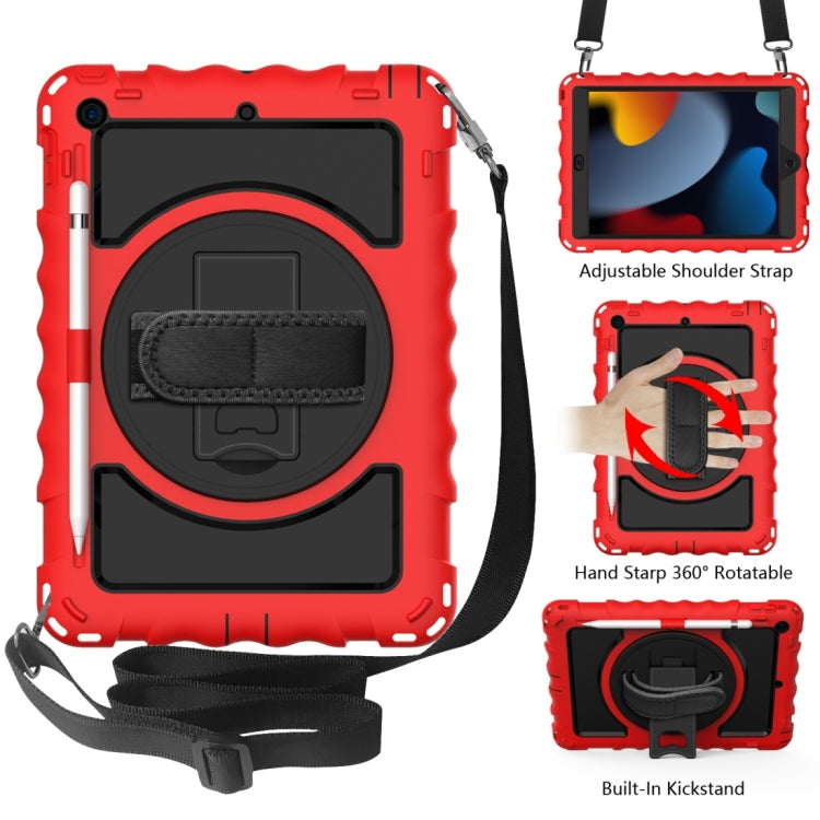 For iPad 10.2 360 Degree Rotating Case with Pencil Holder, Kickstand Shockproof Heavy Duty with Shoulder Strap,Hand Strap(Red) - iPad 10.2 Cases by buy2fix | Online Shopping UK | buy2fix