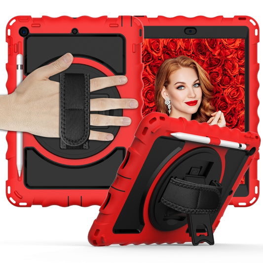 For iPad 10.2 360 Degree Rotating Case with Pencil Holder, Kickstand Shockproof Heavy Duty with Shoulder Strap,Hand Strap(Red) - iPad 10.2 Cases by buy2fix | Online Shopping UK | buy2fix