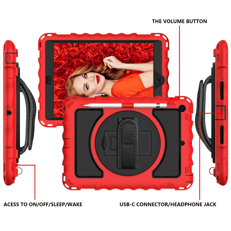 For iPad 10.2 360 Degree Rotating Case with Pencil Holder, Kickstand Shockproof Heavy Duty with Shoulder Strap,Hand Strap(Red) - iPad 10.2 Cases by buy2fix | Online Shopping UK | buy2fix
