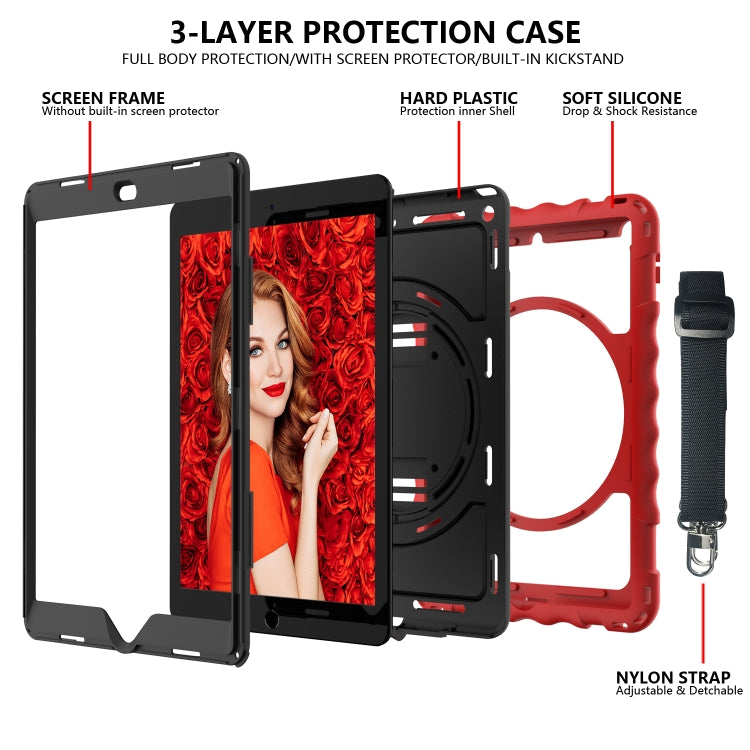 For iPad 10.2 360 Degree Rotating Case with Pencil Holder, Kickstand Shockproof Heavy Duty with Shoulder Strap,Hand Strap(Red) - iPad 10.2 Cases by buy2fix | Online Shopping UK | buy2fix
