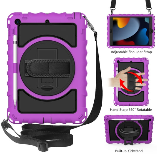 For iPad 10.2 360 Degree Rotating Case with Pencil Holder, Kickstand Shockproof Heavy Duty with Shoulder Strap,Hand Strap(Purple) - iPad 10.2 Cases by buy2fix | Online Shopping UK | buy2fix