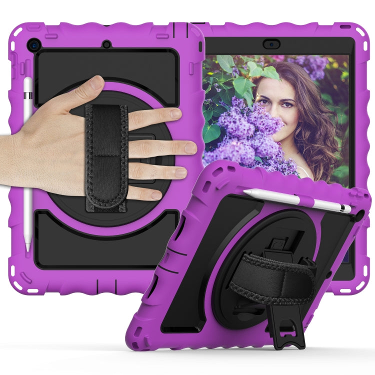 For iPad 10.2 360 Degree Rotating Case with Pencil Holder, Kickstand Shockproof Heavy Duty with Shoulder Strap,Hand Strap(Purple) - iPad 10.2 Cases by buy2fix | Online Shopping UK | buy2fix
