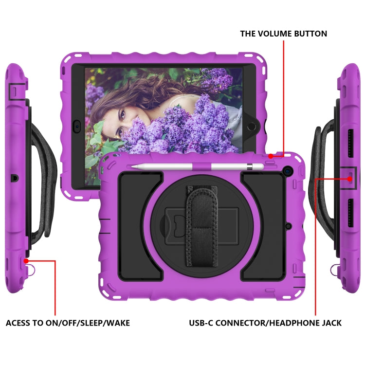 For iPad 10.2 360 Degree Rotating Case with Pencil Holder, Kickstand Shockproof Heavy Duty with Shoulder Strap,Hand Strap(Purple) - iPad 10.2 Cases by buy2fix | Online Shopping UK | buy2fix