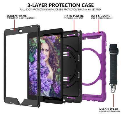 For iPad 10.2 360 Degree Rotating Case with Pencil Holder, Kickstand Shockproof Heavy Duty with Shoulder Strap,Hand Strap(Purple) - iPad 10.2 Cases by buy2fix | Online Shopping UK | buy2fix
