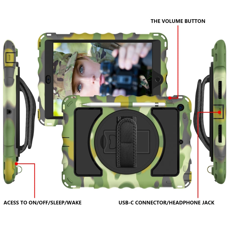 For iPad 10.2 360 Degree Rotating Case with Pencil Holder, Kickstand Shockproof Heavy Duty with Shoulder Strap,Hand Strap(Camouflage) - iPad 10.2 Cases by buy2fix | Online Shopping UK | buy2fix