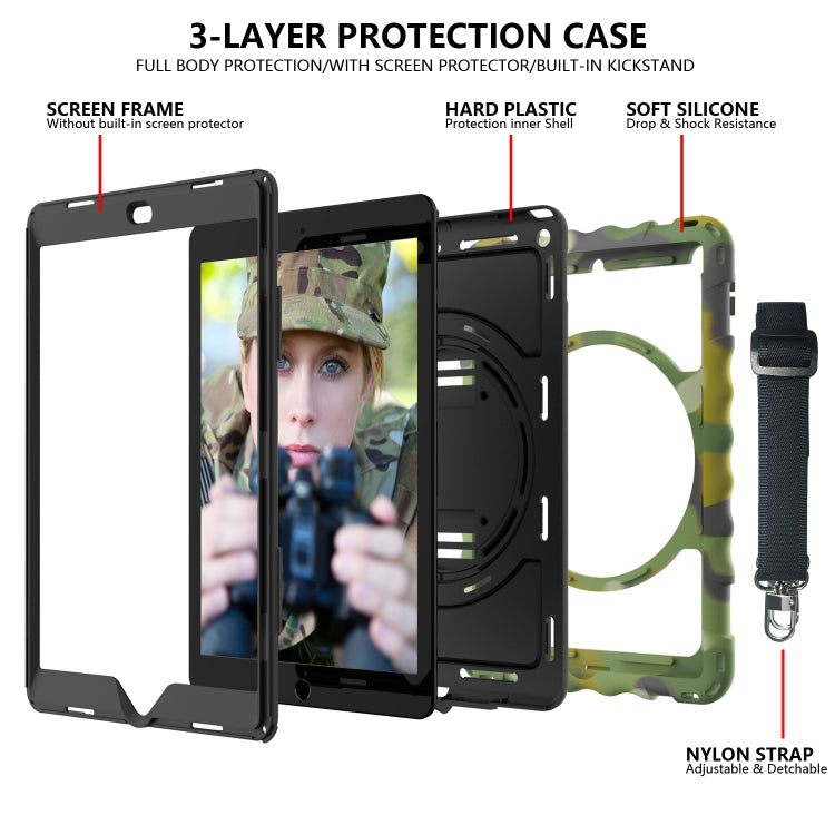 For iPad 10.2 360 Degree Rotating Case with Pencil Holder, Kickstand Shockproof Heavy Duty with Shoulder Strap,Hand Strap(Camouflage) - iPad 10.2 Cases by buy2fix | Online Shopping UK | buy2fix