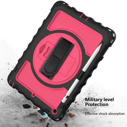 For iPad 10.2 360 Degree Rotating Case with Pencil Holder, Kickstand Shockproof Heavy Duty with Shoulder Strap,Hand Strap(Black+Hot Pink) - iPad 10.2 Cases by buy2fix | Online Shopping UK | buy2fix