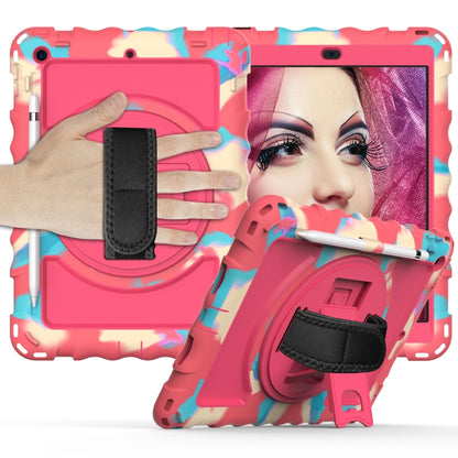 For iPad 10.2 360 Degree Rotating Case with Pencil Holder, Kickstand Shockproof Heavy Duty with Shoulder Strap,Hand Strap(Colorful+Hot Pink) - iPad 10.2 Cases by buy2fix | Online Shopping UK | buy2fix