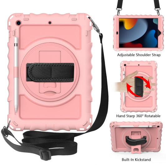 For iPad 10.2 360 Degree Rotating Case with Pencil Holder, Kickstand Shockproof Heavy Duty with Shoulder Strap,Hand Strap(Rose Gold) - iPad 10.2 Cases by buy2fix | Online Shopping UK | buy2fix