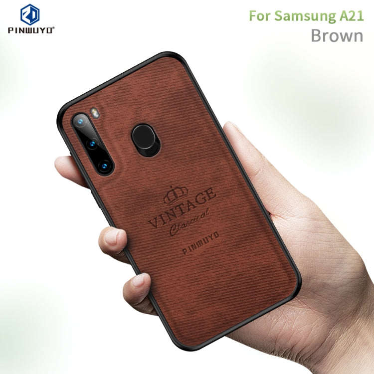 For Galaxy A21 PINWUYO Zun Series PC + TPU + Skin Waterproof And Anti-fall All-inclusive Protective Shell(Brown) - Galaxy Phone Cases by PINWUYO | Online Shopping UK | buy2fix