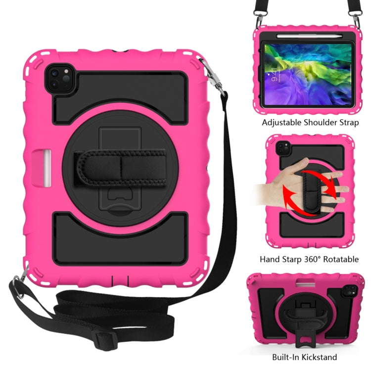 For iPad Pro 11 (2020) PC + Silicone Shockproof Combination Tablet Case with 360 Degree Rotating Holder & Handle(Hot Pink) - iPad Pro 11 (2020) Cases by buy2fix | Online Shopping UK | buy2fix
