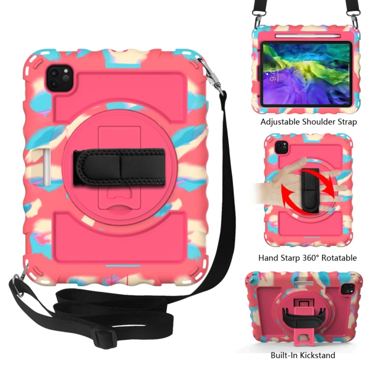 For iPad Pro 11 (2020) PC + Silicone Shockproof Combination Tablet Case with 360 Degree Rotating Holder & Handle(Colorful+Hot Pink) - iPad Pro 11 (2020) Cases by buy2fix | Online Shopping UK | buy2fix