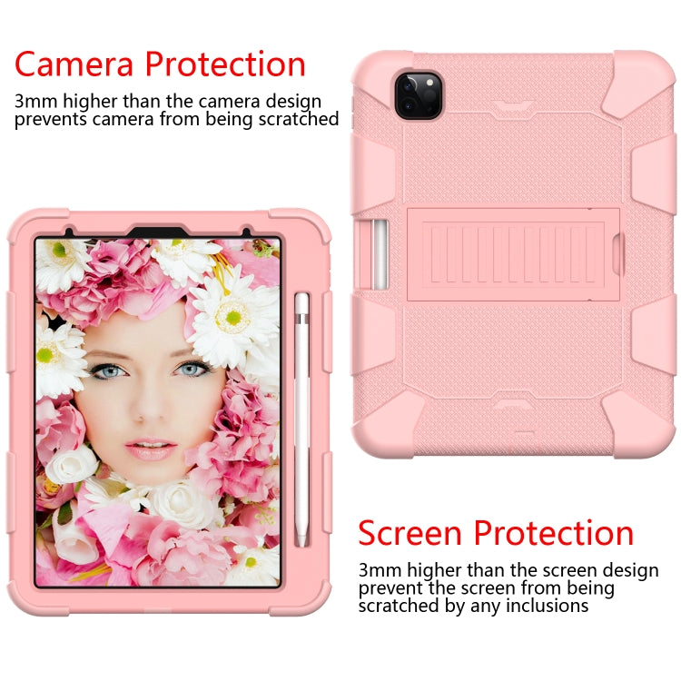 For iPad Pro 11 (2020) Shockproof Two-Color Silicone Protection Tablet Case with Holder & Pen Slot(Rose Gold) - iPad Pro 11 (2020) Cases by buy2fix | Online Shopping UK | buy2fix