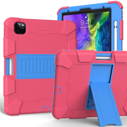 For iPad Pro 11 (2020) Shockproof Two-Color Silicone Protection Tablet Case with Holder & Pen Slot(Hot Pink+Blue) - iPad Pro 11 (2020) Cases by buy2fix | Online Shopping UK | buy2fix