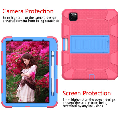 For iPad Pro 11 (2020) Shockproof Two-Color Silicone Protection Tablet Case with Holder & Pen Slot(Hot Pink+Blue) - iPad Pro 11 (2020) Cases by buy2fix | Online Shopping UK | buy2fix