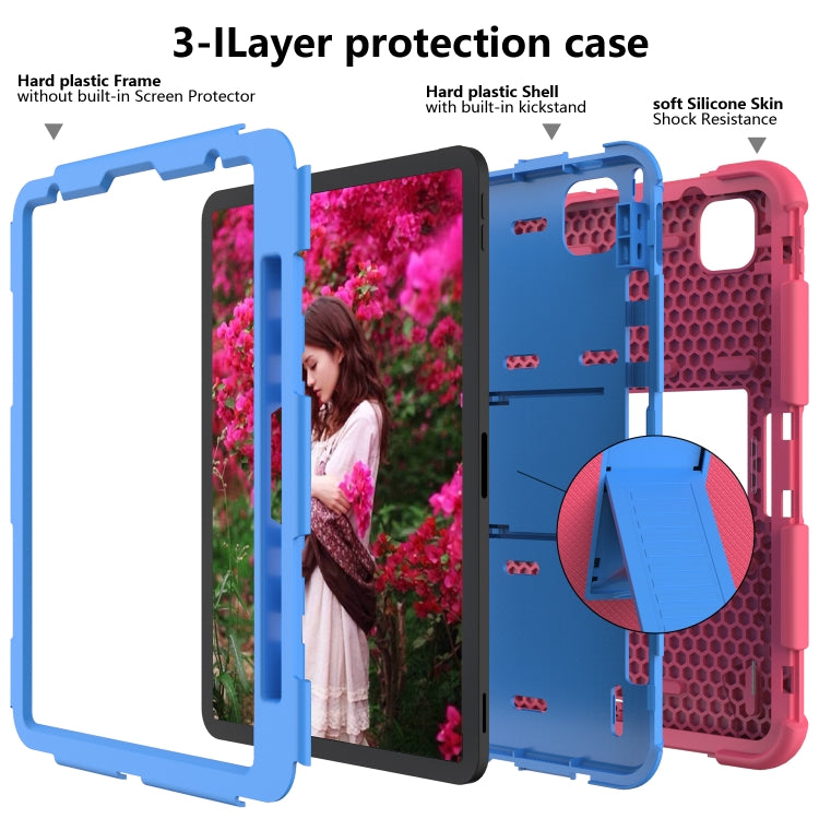 For iPad Pro 11 (2020) Shockproof Two-Color Silicone Protection Tablet Case with Holder & Pen Slot(Hot Pink+Blue) - iPad Pro 11 (2020) Cases by buy2fix | Online Shopping UK | buy2fix